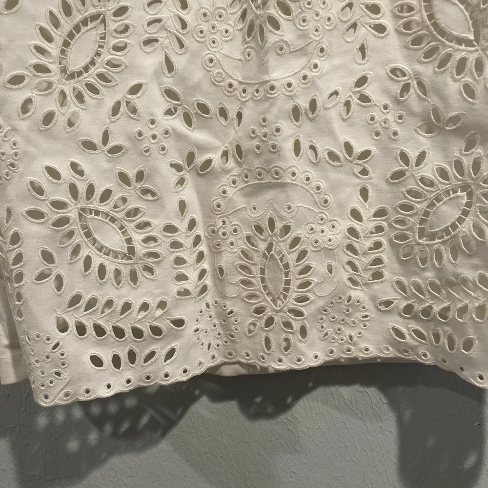 J McLaughlin Classic‎ Ivory Eyelet Embroidered Sleeveless Sheath Dress Sz medium - Picture 5 of 9